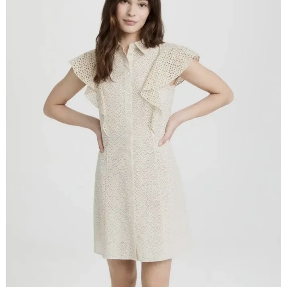 NWT Theory Ruffle Button Front Dress Ecru Nova Eyelet 4 $395